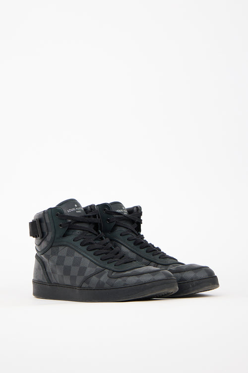 Louis Vuitton Black Leather Damier Rivoli High Sneaker