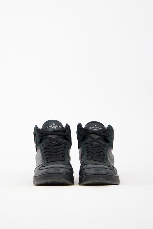 Louis Vuitton Black Leather Damier Rivoli High Sneaker