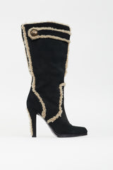 Louis Vuitton Black & Beige Suede High Heeled Boot