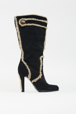 Louis Vuitton Black & Beige Suede High Heeled Boot