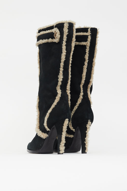 Louis Vuitton Black & Beige Suede High Heeled Boot