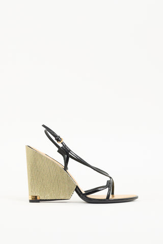 Louis Vuitton Black & Gold Fame Wedge Sandal