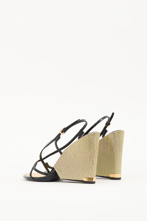 Louis Vuitton Black & Gold Fame Wedge Sandal