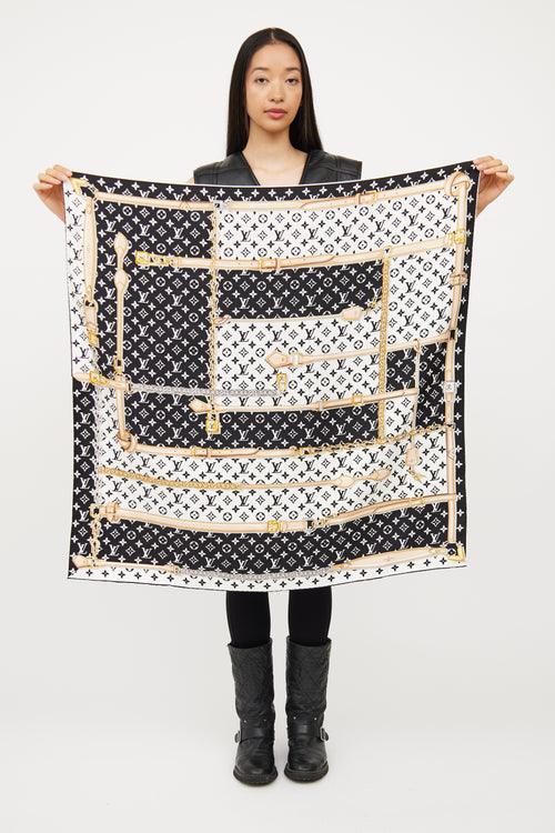 Louis Vuitton Black & White Monogram Confidential Scarf