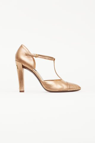 Louis Vuitton Bronze Metallic T-Strap Heel