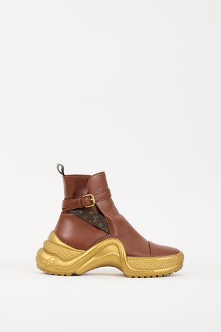 Louis Vuitton Brown & Gold Leather Archlight Sneaker