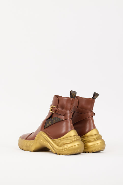 Louis Vuitton Brown & Gold Leather Archlight Sneaker