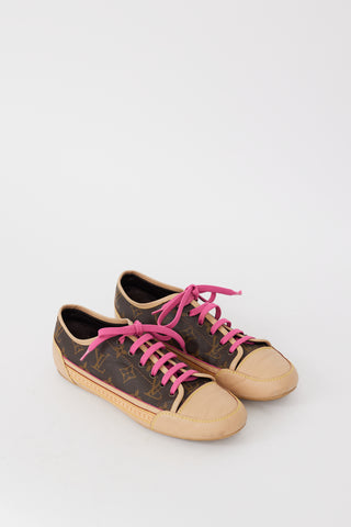 Louis Vuitton Brown Beige & Pink Canvas & Leather Monogram Sneaker