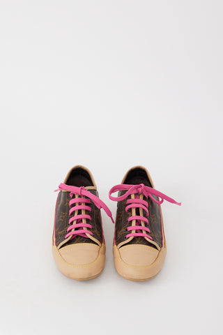 Louis Vuitton Brown Beige & Pink Canvas & Leather Monogram Sneaker