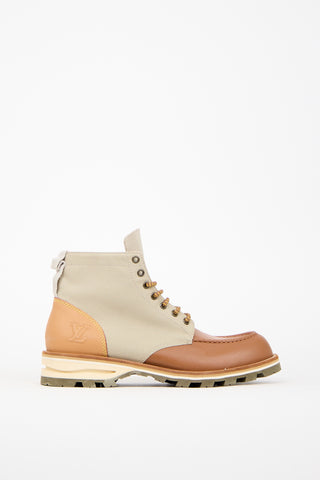 Louis Vuitton Brown Leather & Taupe Canvas Boot