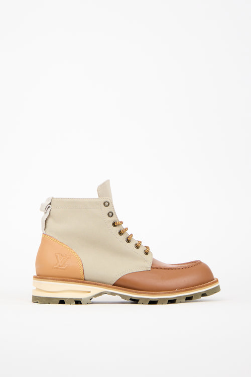 Louis Vuitton Brown Leather & Taupe Canvas Boot