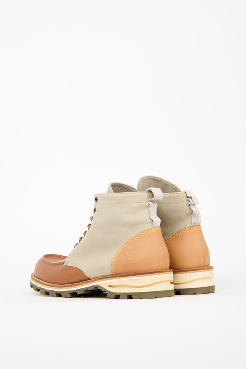 Louis Vuitton Brown Leather & Taupe Canvas Boot