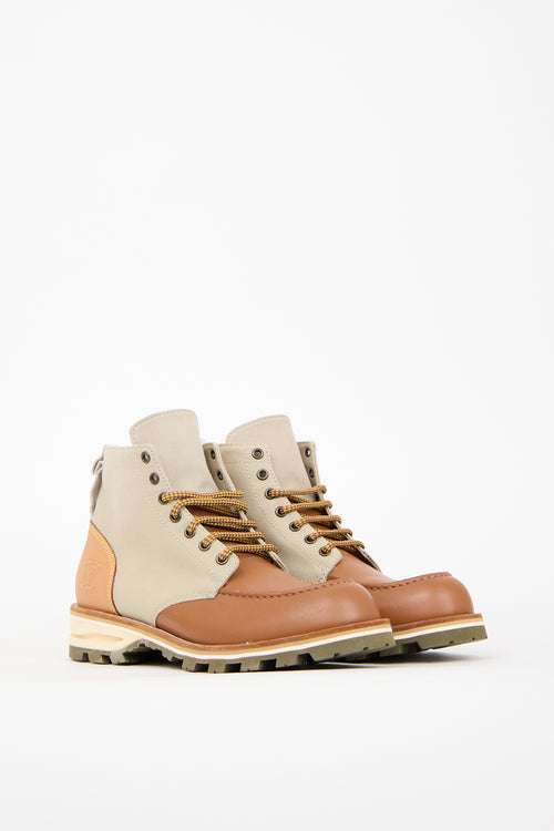 Louis Vuitton Brown Leather & Taupe Canvas Boot