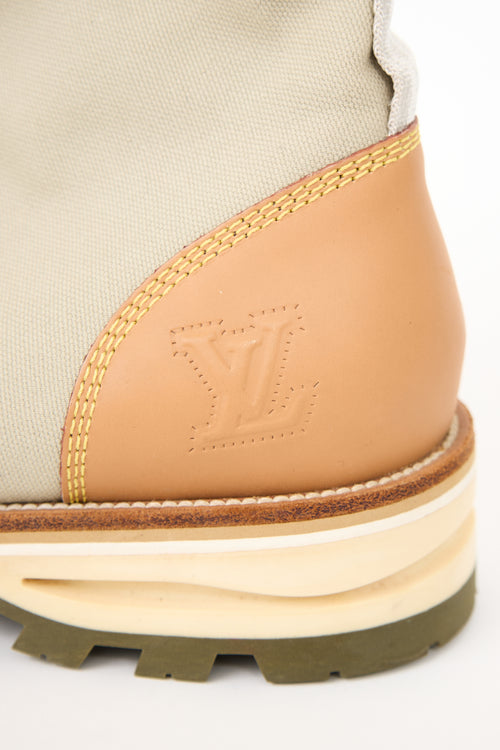 Louis Vuitton Brown Leather & Taupe Canvas Boot