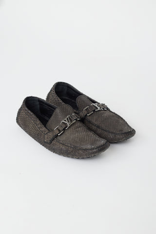 Louis Vuitton Grey Textured Leather Driving Loafer