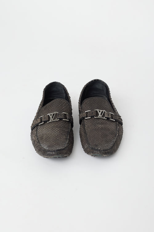Louis Vuitton Grey Textured Leather Driving Loafer