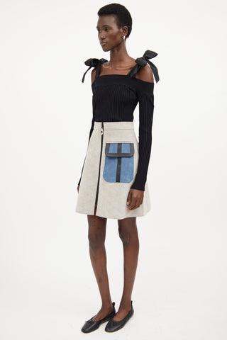 Louis Vuitton Grey & Blue Faux Suede Skirt