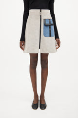 Louis Vuitton Grey & Blue Faux Suede Skirt