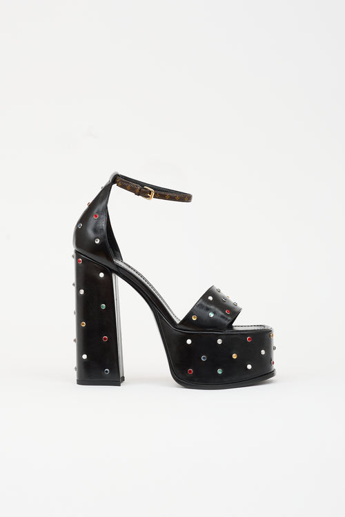 Louis Vuitton Leather Crystal Platform Sandal
