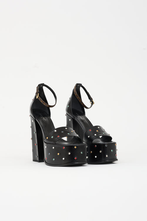 Louis Vuitton Leather Crystal Platform Sandal