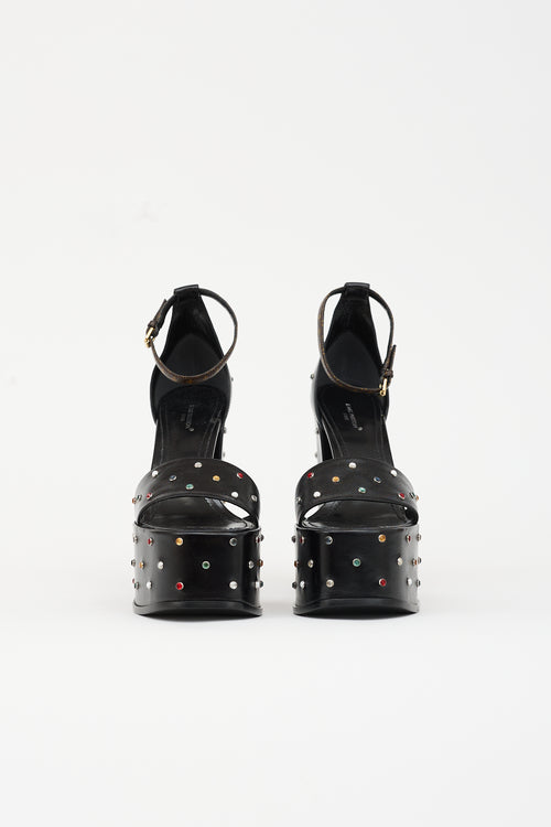 Louis Vuitton Leather Crystal Platform Sandal