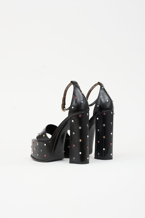 Louis Vuitton Leather Crystal Platform Sandal