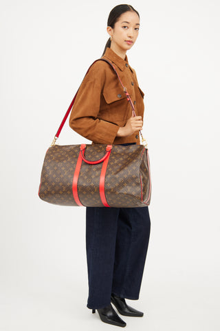 Louis Vuitton Brown & Red Monogram Keepall Bandouliere 50 Bag