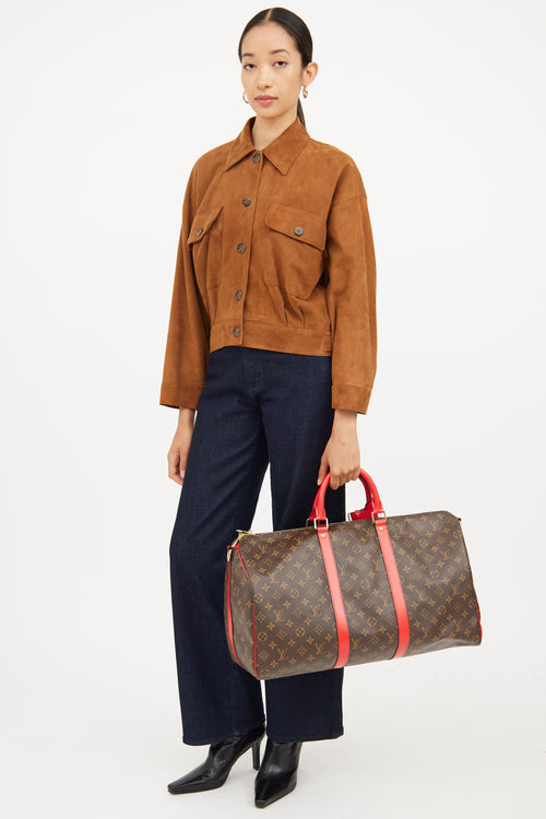 Louis Vuitton Brown & Red Monogram Keepall Bandouliere 50 Bag