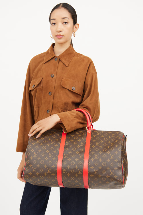 Louis Vuitton Brown & Red Monogram Keepall Bandouliere 50 Bag