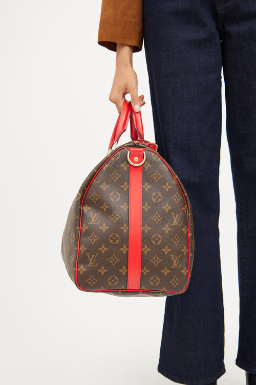 Louis Vuitton Brown & Red Monogram Keepall Bandouliere 50 Bag