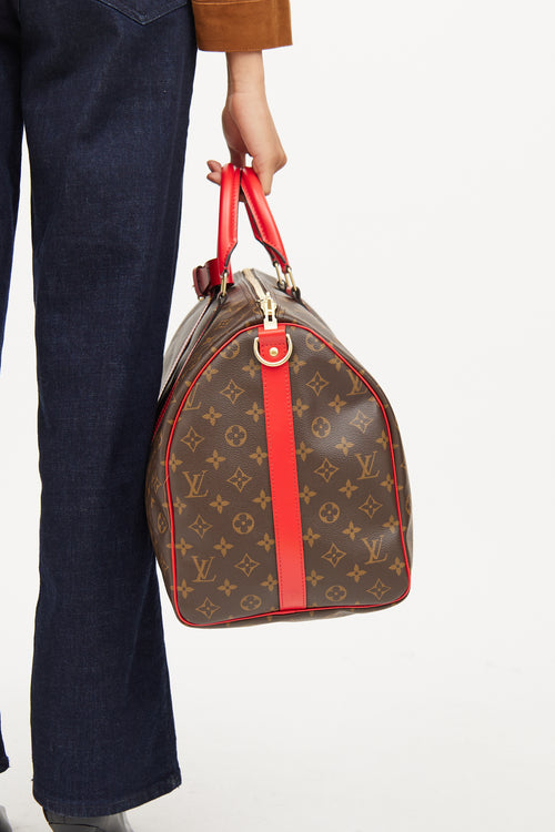 Louis Vuitton Brown & Red Monogram Keepall Bandouliere 50 Bag