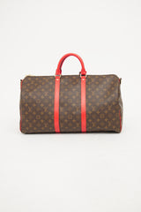 Louis Vuitton Brown & Red Monogram Keepall Bandouliere 50 Bag