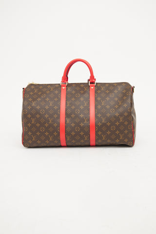 Louis Vuitton Brown & Red Monogram Keepall Bandouliere 50 Bag