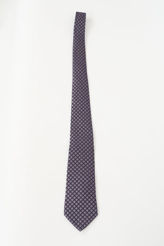 Louis Vuitton Purple & Grey Silk Micro Logo Patterned Tie