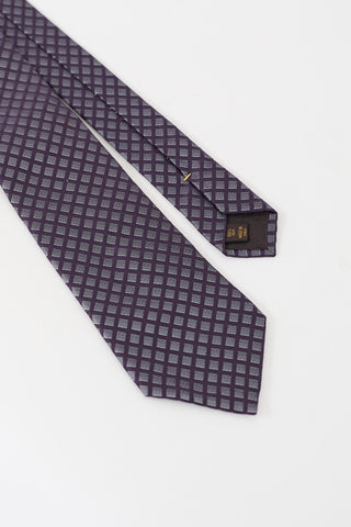 Louis Vuitton Purple & Grey Silk Micro Logo Patterned Tie