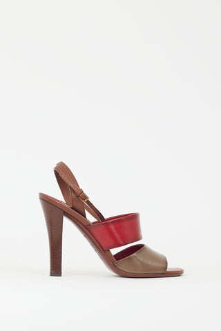 Louis Vuitton Red & Brown Leather Strappy Heel