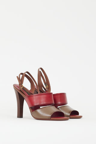 Louis Vuitton Red & Brown Leather Strappy Heel
