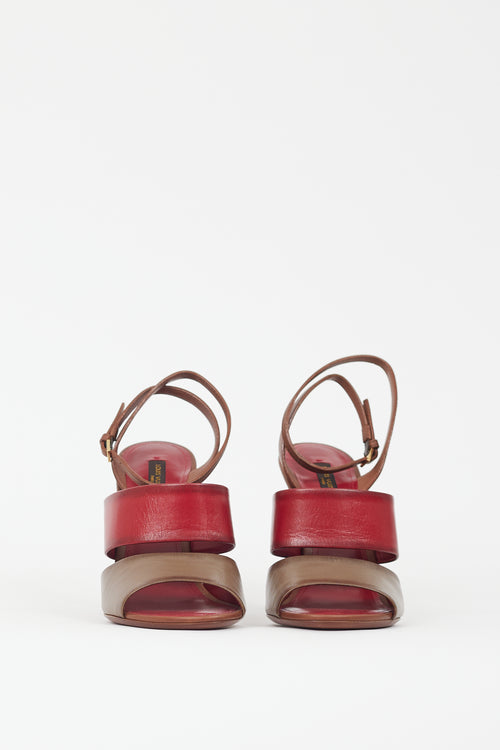 Louis Vuitton Red & Brown Leather Strappy Heel