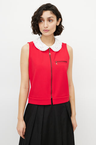 Louis Vuitton Red & White Zip Sleeveless Top