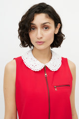 Louis Vuitton Red & White Zip Sleeveless Top
