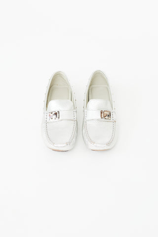 Louis Vuitton Silver Leather Studded Driving Loafer