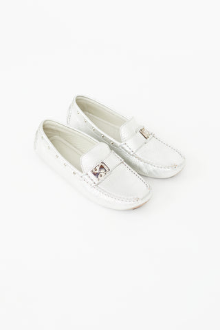 Louis Vuitton Silver Leather Studded Driving Loafer