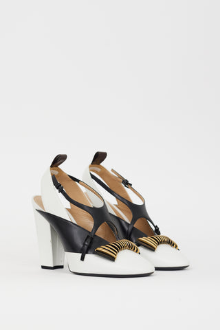 Louis Vuitton White & Black Leather Headline Slingback Heel