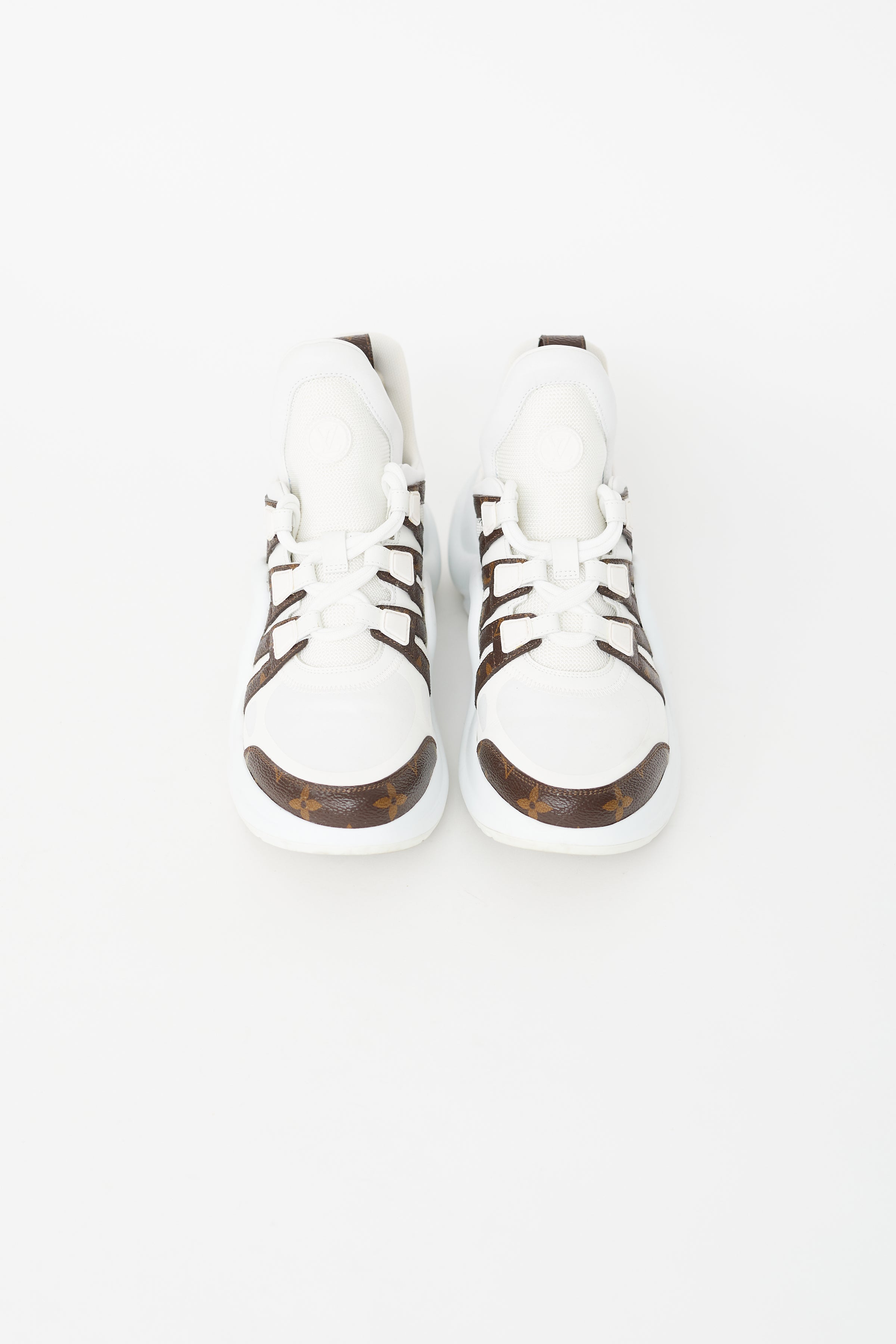 Louis Vuitton White/Brown Mesh And Monogram Canvas Archlight Low