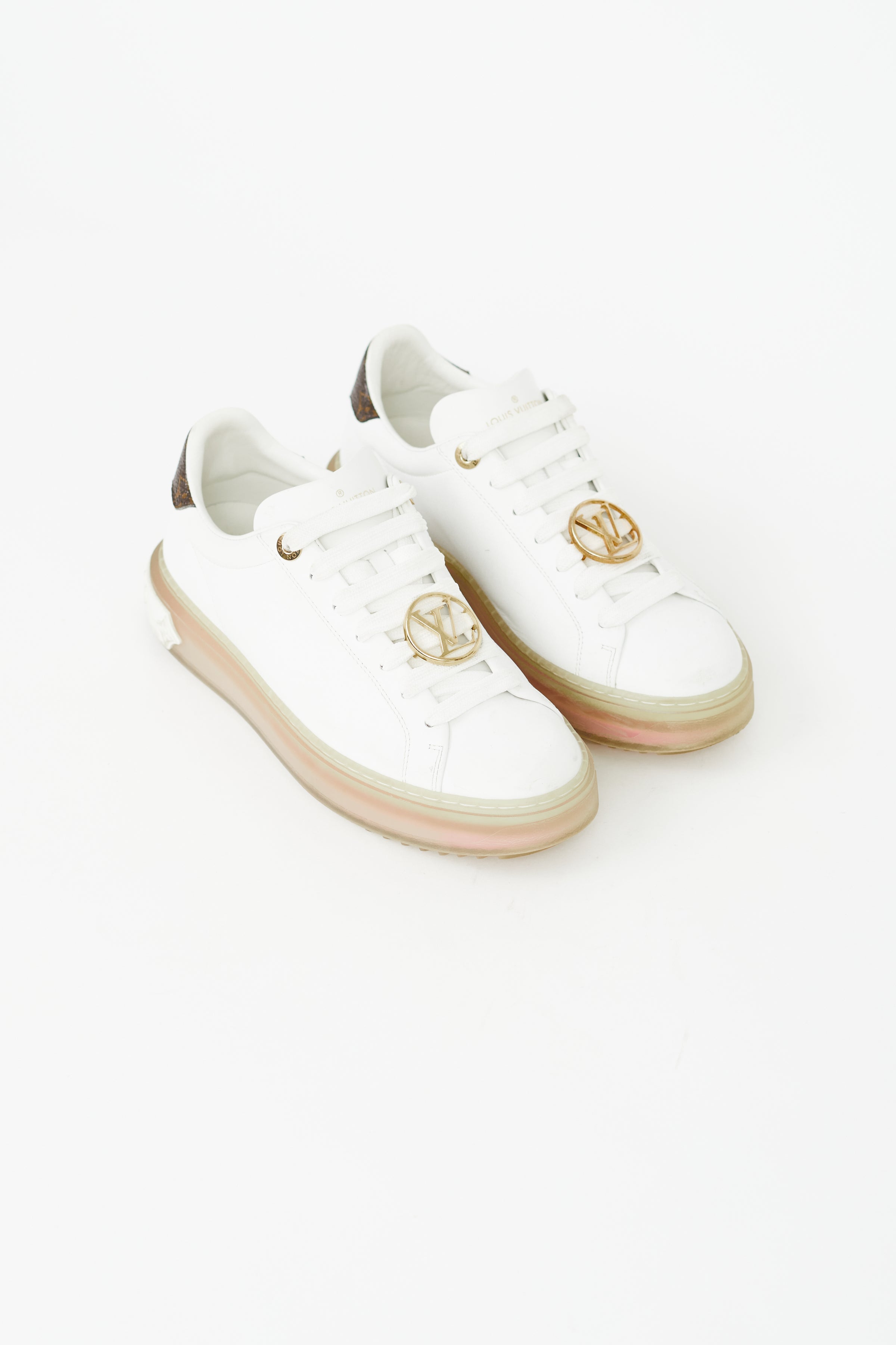 Louis Vuitton Logo Embroidered Time Out Sneakers 1A3U46 White/Pink