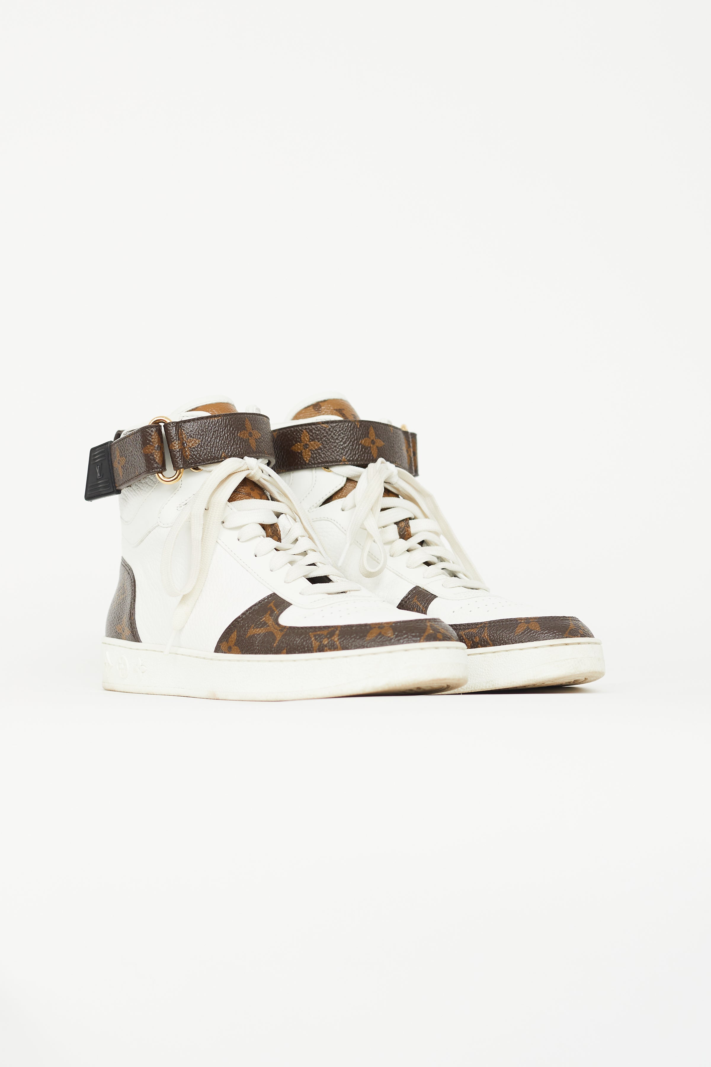 Louis Vuitton // White & Brown Monogram Boombox Sneaker – VSP Consignment
