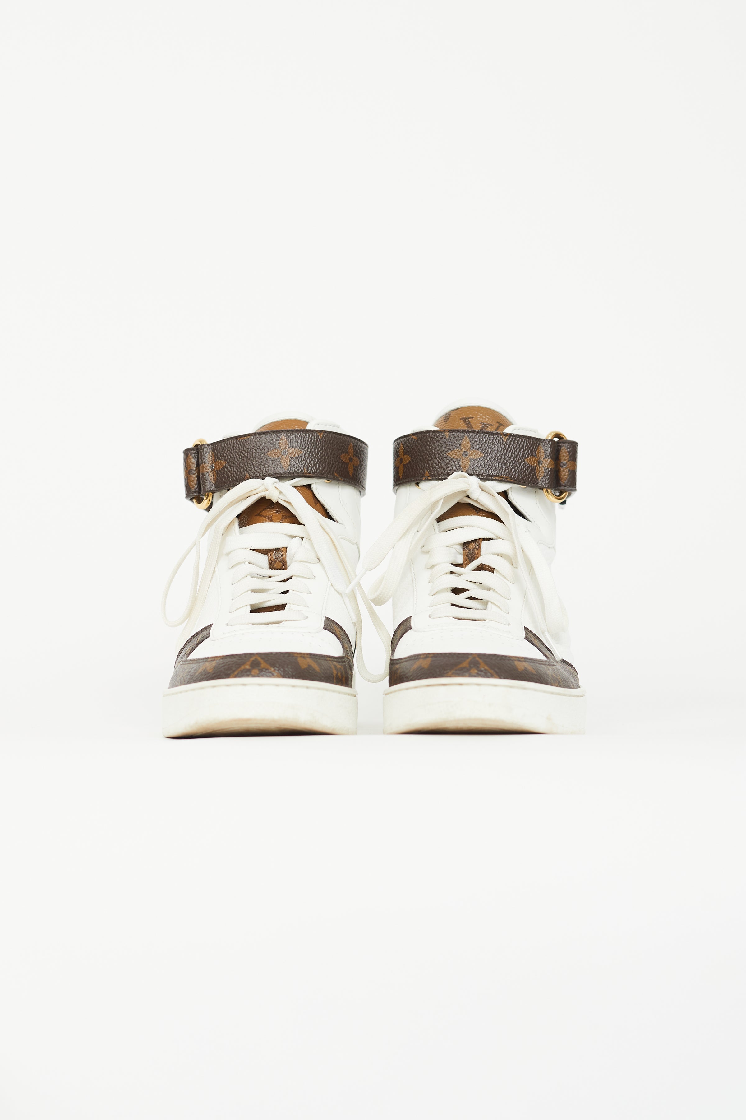 LOUIS VUITTON Metallic Calfskin Embossed Monogram Boombox Sneakers 36.5  White Silver 1220306