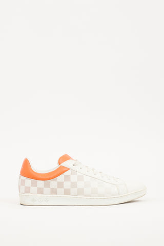 Louis Vuitton White & Orange Leather Damier Luxembourg Sneaker