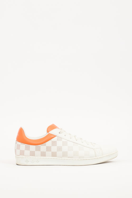 Louis Vuitton White & Orange Leather Damier Luxembourg Sneaker