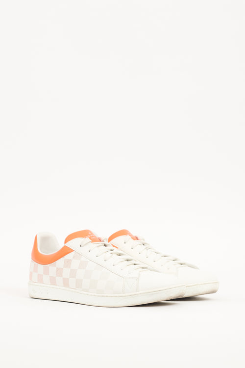 Louis Vuitton White & Orange Leather Damier Luxembourg Sneaker